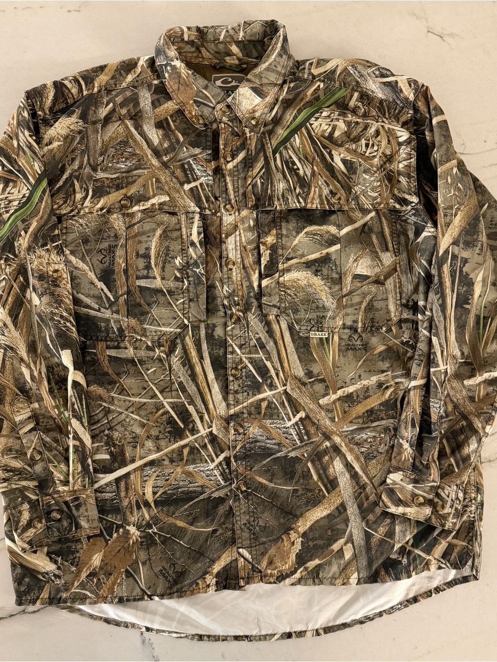 Drake Button Down Shirt Men's L REALTREE Max-5 Waterfowl Hunting Camo Vented